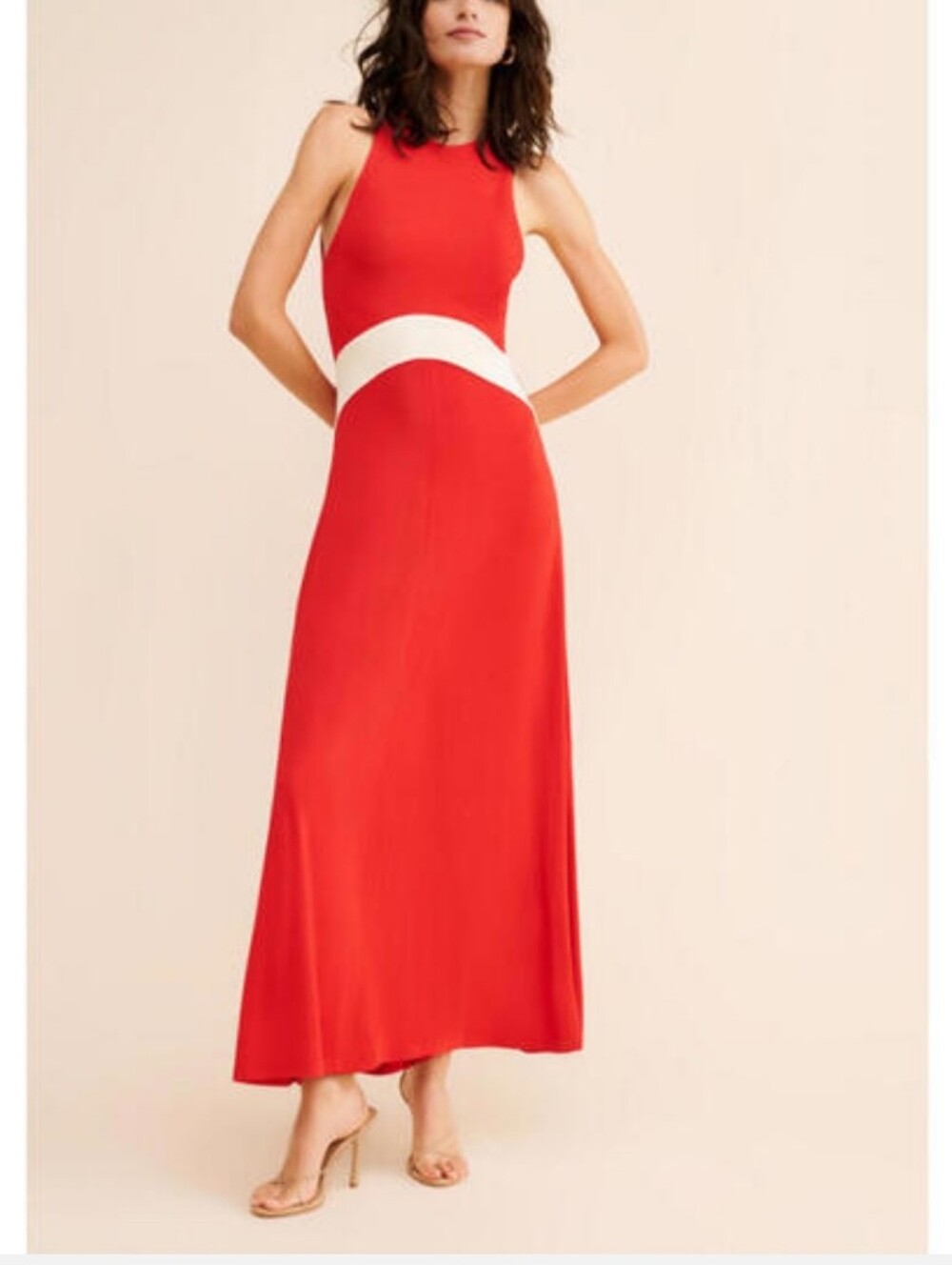 SOLID & STRIPED Red Maxi Dress with White Waist Accent Size M NWOT